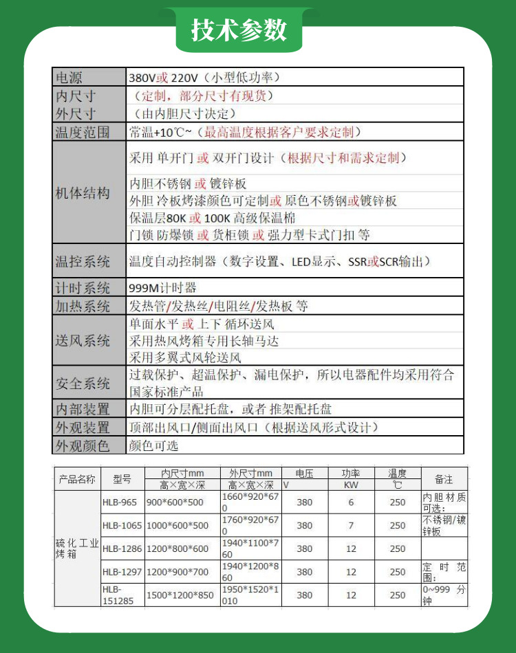 橡胶烤箱手艺参数